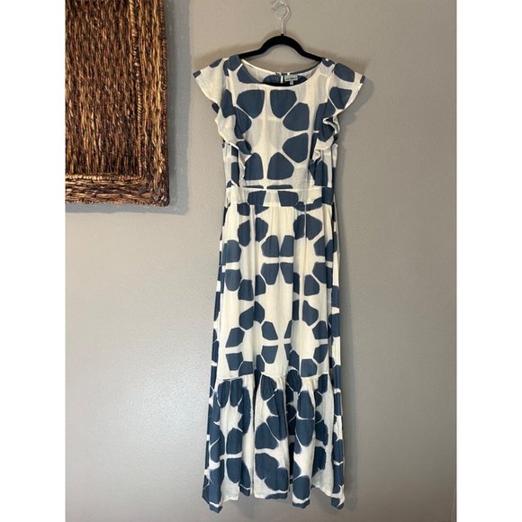 The Odells Maxi Seville Dress Cream Blue Cotton Washable - Picture 11 of 16